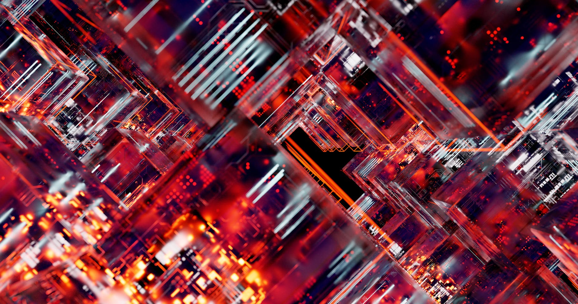 Image abstraite futuriste d'un circuit numérique avec des lumières brillantes.